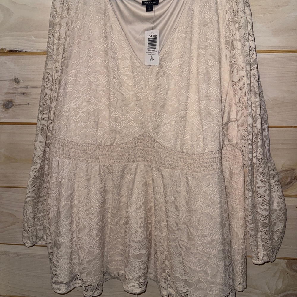 Torrid Cream Lace V-Neck Blouse